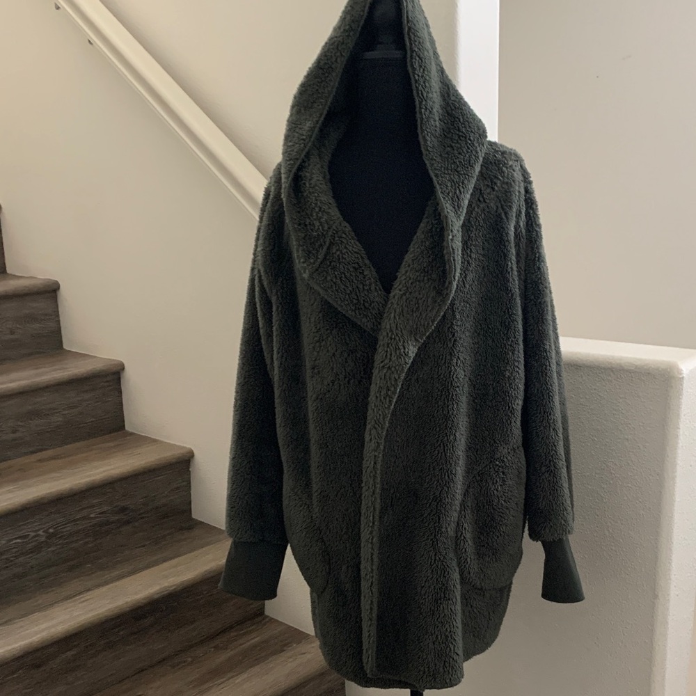 White Mark Olive / Army Green Cozy Teddy Jacket.